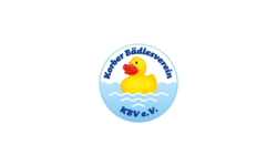 Ein rundes Logo zeigt eine gelbe Gummiente im Wasser mit den Worten "Korber Bädlesverein" und "KBV e.V." in blauer Schrift.